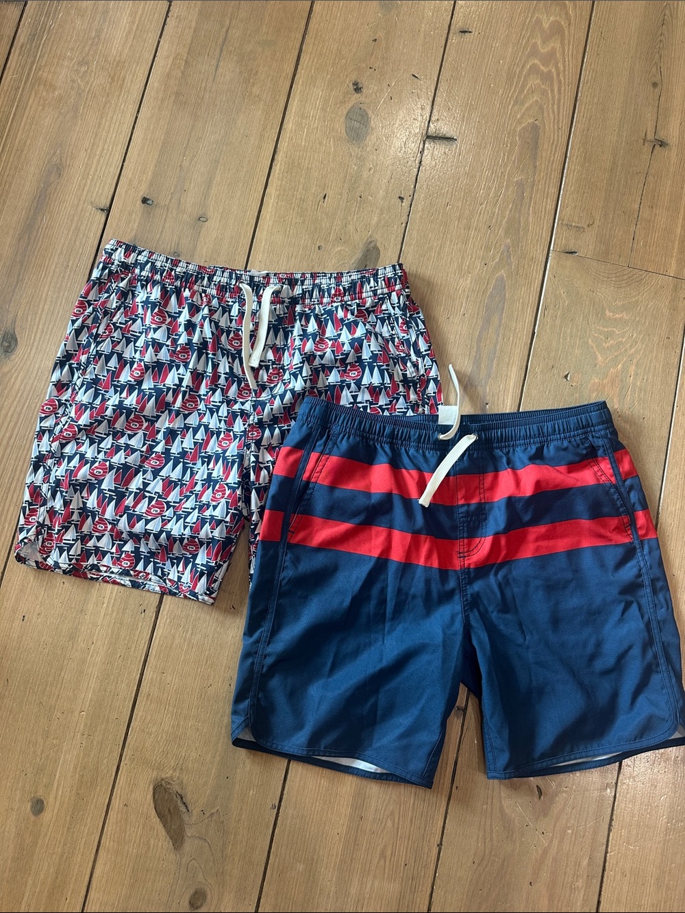 Fair Harbor Kids Swim Trunks - Navy & Red & White Sailboat Print